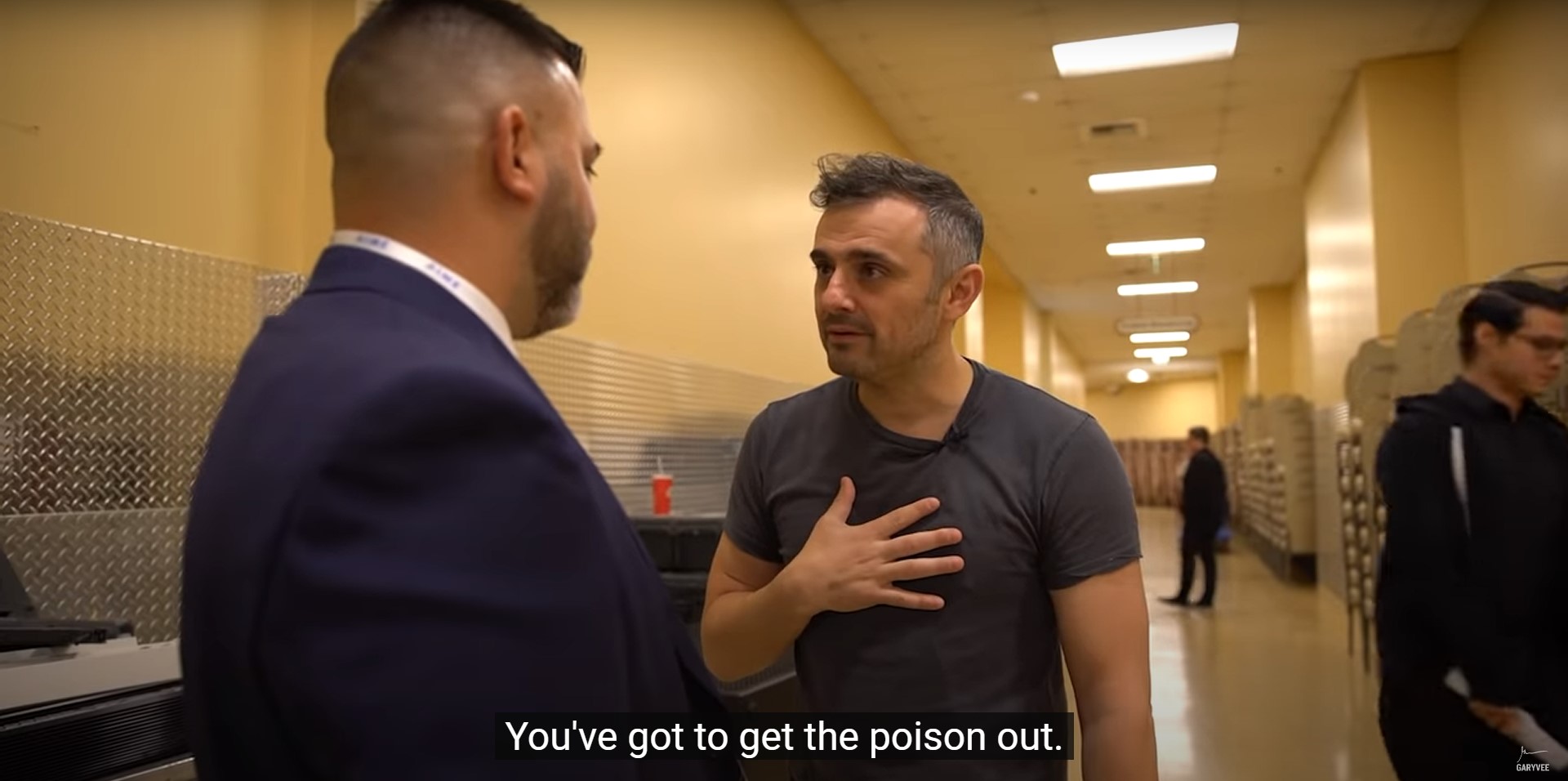 LAS VEGAS, NV | OCT 22, 2019<br />Gary Vaynerchuk (right) admonishing a fan to "get the poison out" and talk about what's troubling him and disrupting his life.